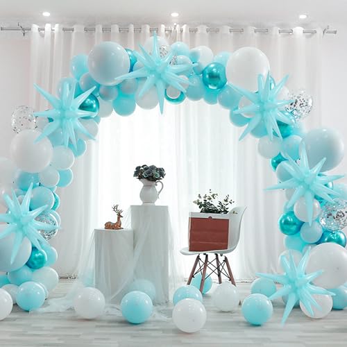 Image of TONIFUL 4 Pcs Star Balloons Pastel Blue Foil Explosion Party Decoration | 22 Inch Large Mylar Star Balloon for Christmas New Year Boys Birthday Party Wedding Baby Shower Photo Booth Supplies