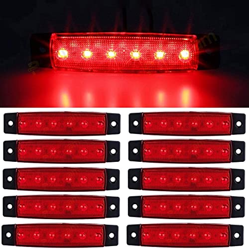 GSRECY EMARK CE Lot de 10 feux de position latéraux à 6 LED de 9,7 cm pour camion, feux de position latéraux arrière de camion, feux de position de camping-car (24 V, rouge)