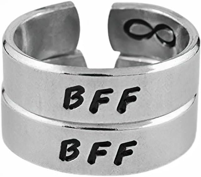 BFF - Hand Stamped Cuff Rings Set of 2, Best Friends Forever Matching Rings, Sorority Sisters Besties Love Friendship Gift