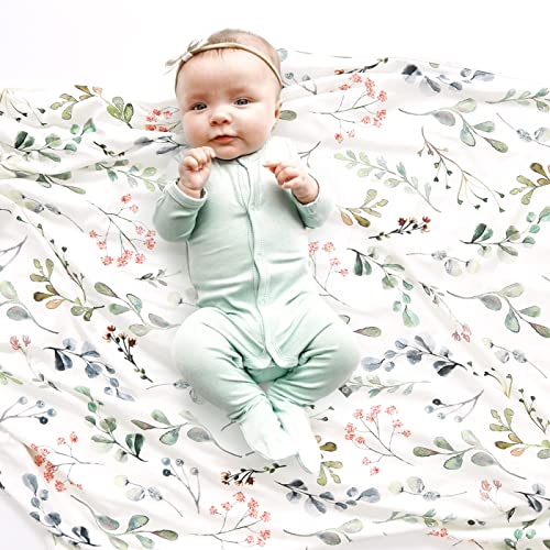 Image of GRSSDER Baby Blankets Super Soft Jersey Knit Swaddle Blanket for Baby Girls and Boys, Double Layer Receiving Blankets 34 x 44 Inches Extra Large for Baby Show Gift, Watercolor Leaves