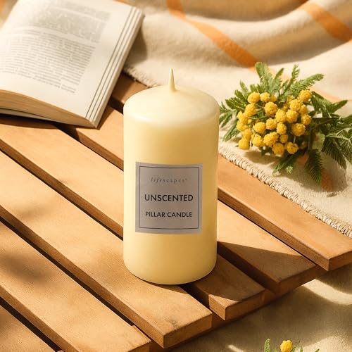 Lifescapes Unscented Pillar Candle - Ivory, 500g, 2.8 x 6 Inch | 60 Hours Burn Time | Ideal for Home Decor, Events, and Celebrations
