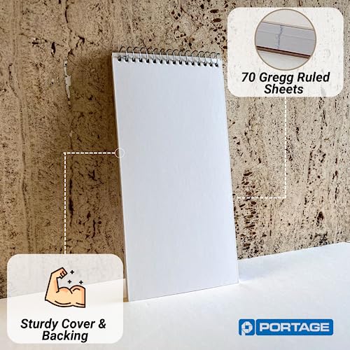 Portage Reporters Notebook – Top Bound Spiral Notepad, Blank Cover Steno Note Book, Perfect For Reporters & Journalists Taking Notes In The Field, Gregg Ruled – 4 X 8 In, 70 Sheets, 12 Pack #TOP1