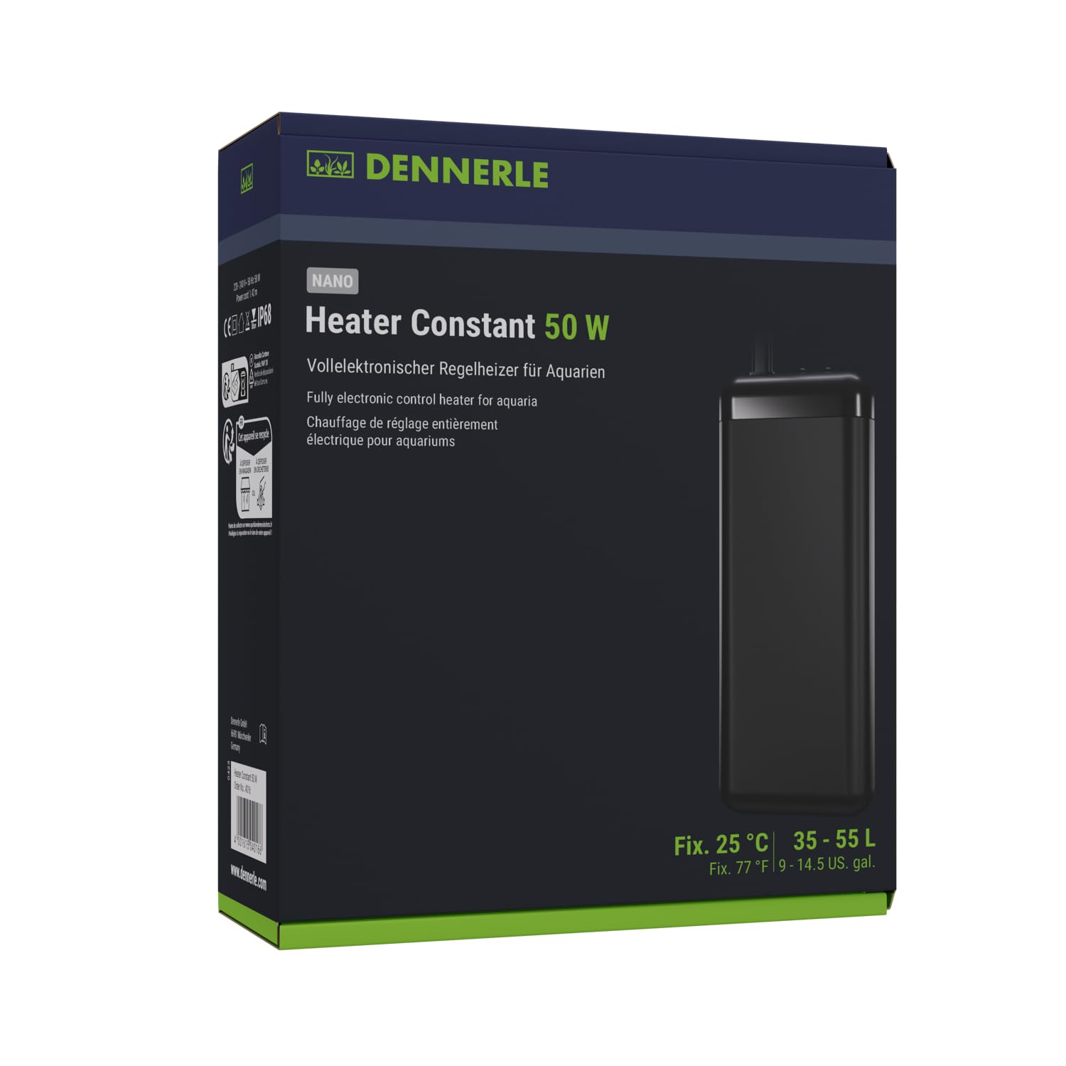 Dennerle Nano Heater Constant 50 W - Fully electronically controlled heater for aquariums of 35-55 liters