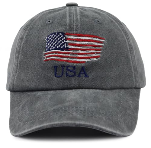 Image of American Flag Hats for Men Women, Embroidered Adjustable Cotton USA Baseball Cap