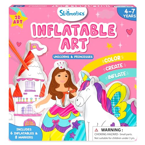 Skillmatics Inflatable Art for Kids - 3D Unicorns & Princesses, Preschool Craft Kits, Fun DIY Activity, Coloring Set, Gifts for Boys & Girls Ages 4, 5, 6, 7 by Skillmatics - Used condition - US$6.56