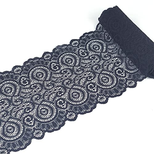 Black Lace Fabric Lace Trim, Stretch Floral Lace Ribbon Trim, Wide Elastic Sewing Lace Crafts Decorating (Black 7Inch 5Yards) #TOP1