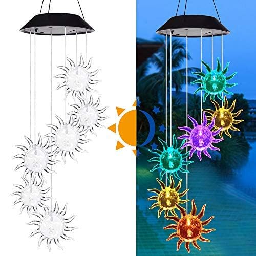 image for SIX FOXES Sun Flower Solar Wind Chimes,gradening Gift for All Father,S