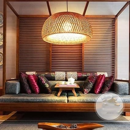 MKS BAMBOO GOLD BAMBOO HANGING LAMP LIVING ROOM 12 * 12in (HL0012) (HALF MOON) 35 CM DIAMETER X 15 CM HEIGHT-image-49