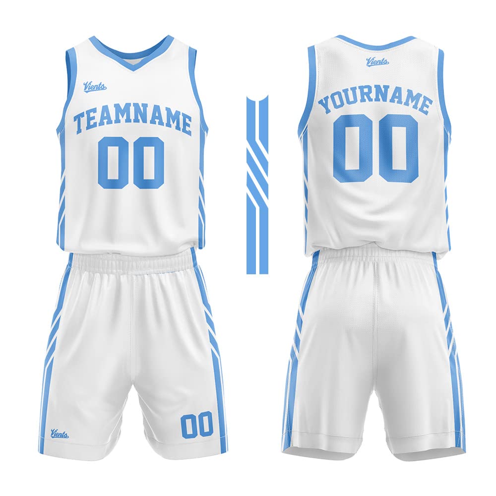 Custom Basketball Jersey for Men Women Adult Youth Print Name Number Logo (White-Light Blue)