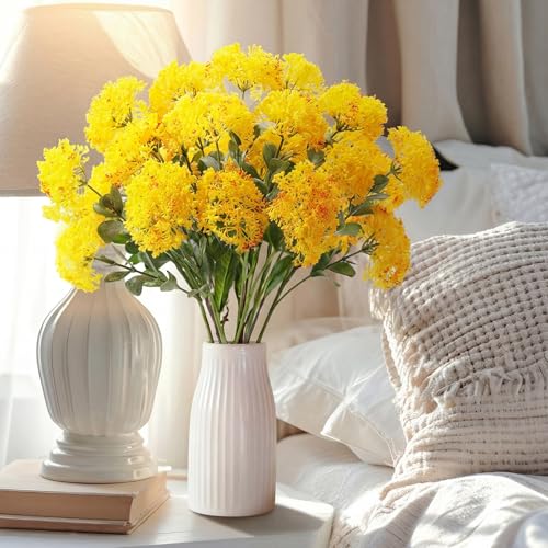 Image of 4 Pcs Artificial Flowers for Decoration, 23 Inch Faux Berry Stems Faux Skimmia Spray with Leaves Fake Flowers for Vase Home Table Floral Arrangement Wedding Decor(Yellow,Classic)