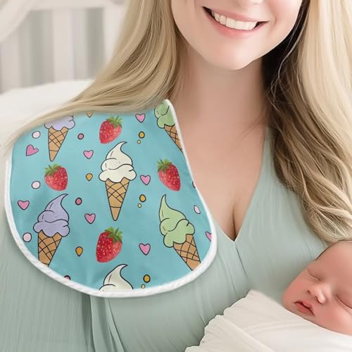 Ice Cream Burp Cloths Muslin Baby Washcloths Soft Absorbent Burping Cloths for Babies Girl Washable Quick Dry Burp Rags Baby Girl Essentials Newborn Face Towels Bibs for Infant 1 Pack2