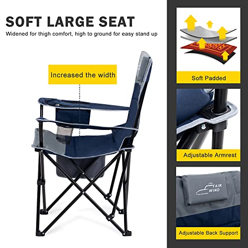 FAIR-WIND-Oversized-Fully-Padded-Camping-Lounge-Recliner-Chair-with-Footrest-Stool-Set-Heavy-Duty-Quad-Folding-Arm-Chair-with-Cooler-Bag-and-Headrest-Support-300-LBS-Blue-Grey