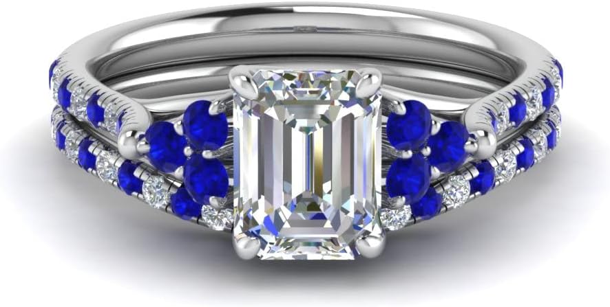 Choose Your Gemstone Emerald Cut Petite Cathedral Wedding Ring Set Sterling Silver Emerald Shape Wedding Ring Sets Minimal Modern Design Birthday Gift Wedding Gift US Size 4 to 12