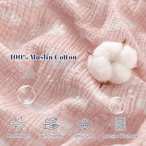 Image of PHF Soft Muslin Cotton Baby Sleep Sack 6-12 Months, 2 Pack 100% Cotton Sleeping Sack for Summer, 0.5 TOG Baby Wearable Blankets with 2-Way Zipper, Sleep Sacks for Girls Newborn, Pink Clouds