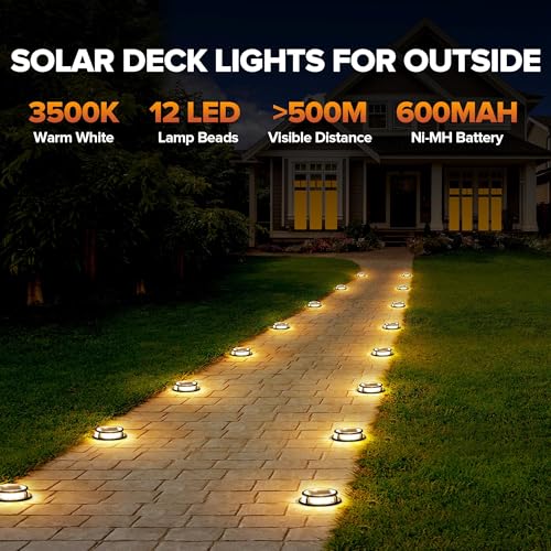 Image of LUTEC 2 Pack Solar Deck Lights, 12 LEDs IP65 Waterproof Solar, Outdoor Driveway Marker Lights for Step, Sidewalk, Pathway, Patio, Garden(Warm White)