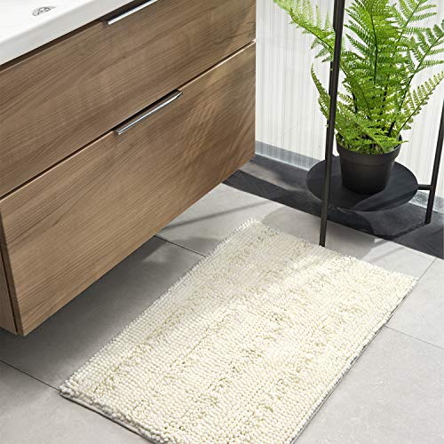 CIICOOL Thick Chenille Bathroom Rugs Non Slip Bath Rugs Super Absorbent Bathroom Mat Machine Washable Bath Mats for Bathroom,Tub, Shower, 17 x 24 Inches, Ivory White