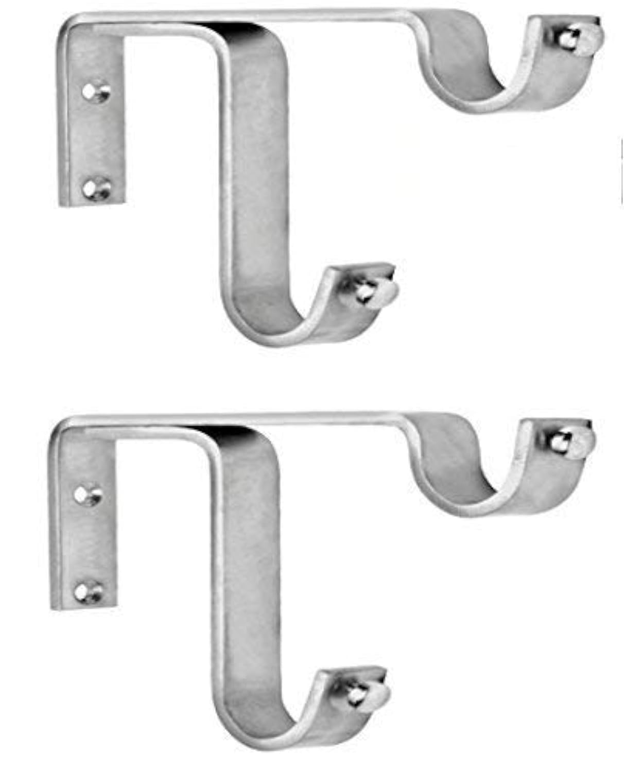 Stainless Steel Abstract SS Bracket for 2 Curtain Rod (70", 6", Silver, Set of 3)