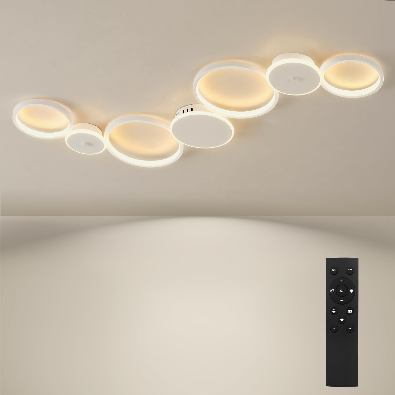 BAYHT Dimmable Ceiling Light with Remote Control, 62W White LED Ceiling Lights Fixtures Brightness Adjustable, Modern Ceiling Lamp LED for Living Room Bedroom
