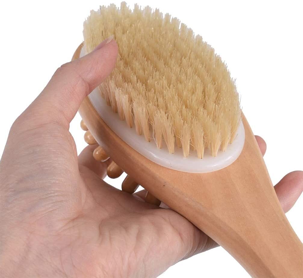 CJBHSD Cepillo Corporal con Mango Largo de Madera, Cepillo Exfoliante para Masaje de Piel Seca o húmeda, Limpiador de Espalda, cepillos para baño y Cuerpo