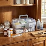 MyGift Clear Gray Multipurpose First Aid, Arts & Craft Supply Case/Storage Container Box w/Removable Tray