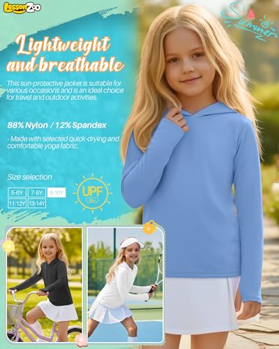 Image of 3 Pack Girls Sun Protection Swim Shirts UPF 50+ Long Sleeve Rash Guard Lightweight Quick Dry Hoodies with Thumbhole
