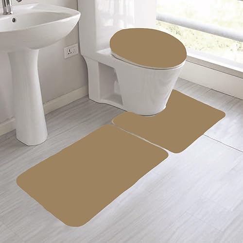 Miniatura 5 de #6 - Tapete de baño, tapete de contorno y cubierta de tapa, con respaldo de goma, juego de baño de 3 piezas, colores sólidos surtidos (amarillo)