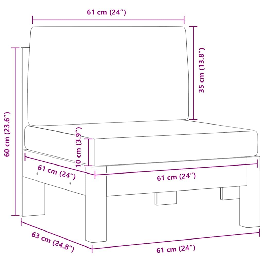 vidaXL 2X Acacia Solide Canapés Centraux avec Coussins Canapés Centraux de Patio Meuble de Terrasse Canapés de Jardin Extérieur Gris Foncé