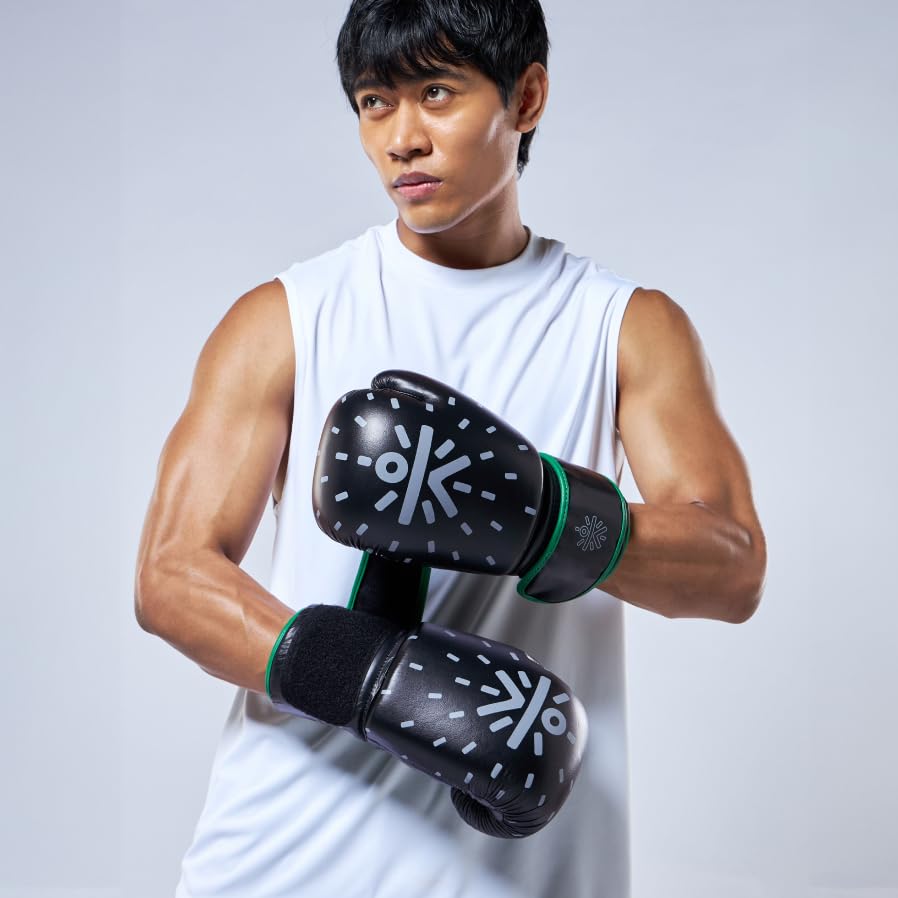 Image of Cult Premium Leather Boxing Gloves for Men & Women | Foam Padding | Punching Bag Gloves for Boxing, Training, Kickboxing, Muay Thai, MMA | 12 Oz Boxing Gloves | Black-Green