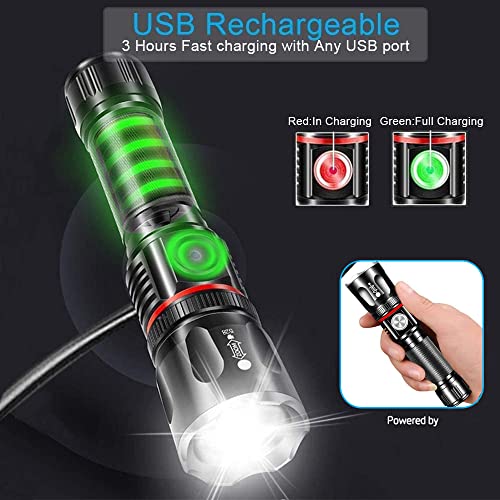 Hoxida Rechargeable Flashlight, Magnetic Led Tactical Flashlight 360 ° Cob Work Light, Super Bright 5000 Lumen, Zoomable, Waterproof, 4Modes Flashlight For Emergency, Camping Flashlight #TOP5
