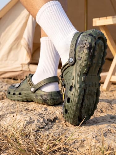 Image of Bacca Bucci x Discovery Camping Hero EVA Slides for Men, Marble Finish Clogs with Charms, Cushioned Lightweight Slip-On Sandals with Heel Strap