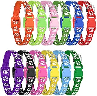 Heyu-Lotus 12-Pack Puppy Collars,Paw Print Puppy Whelping Collars Quick Release Buckle Adjustable Leash Pet Safety Collars for Puppies and Cats (M)