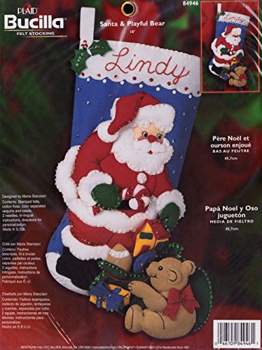 Bucilla Plaid Santa & Playful Bear Felt Applique Stocking Kit 84946