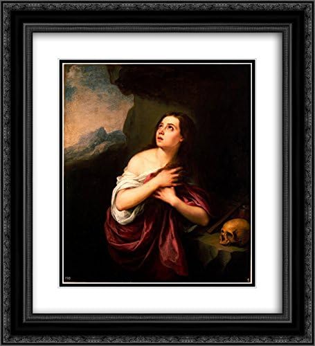 Penitent Magdalene 20x22 Black Ornate Frame and Double Matted Museum Art Print by Bartolome Esteban Murillo