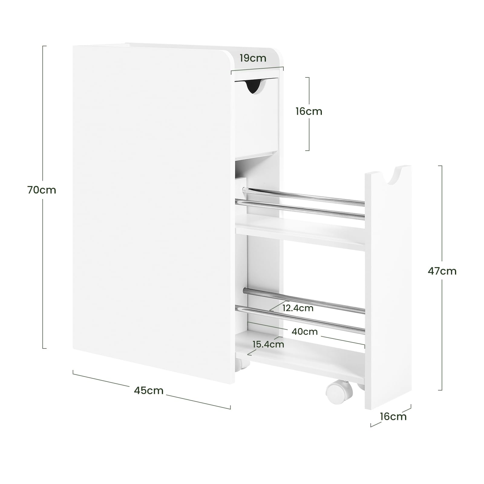 EUGAD Meuble Salle de Bain, Armoire Salle de Bain Étroite, avec 2 Tiroirs, en Bois d'Ingénierie, Blanc, 19x45x70cm