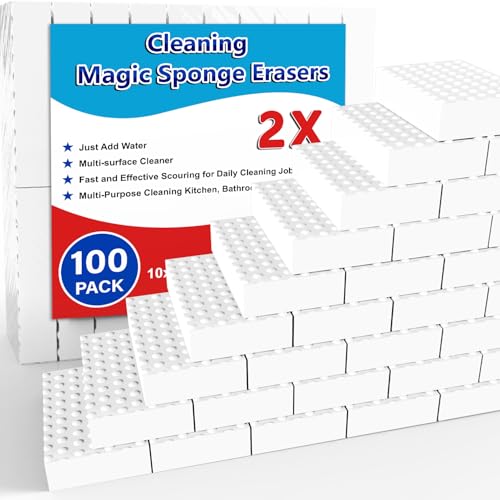 SmilinFit Magic Sponge Erasers, paquete de 100 almohadillas de espuma de melamina más fuertes de densidad 2X, limpiador multifuncional de limpieza del hogar para cocina, baño, bañera, fregadero
