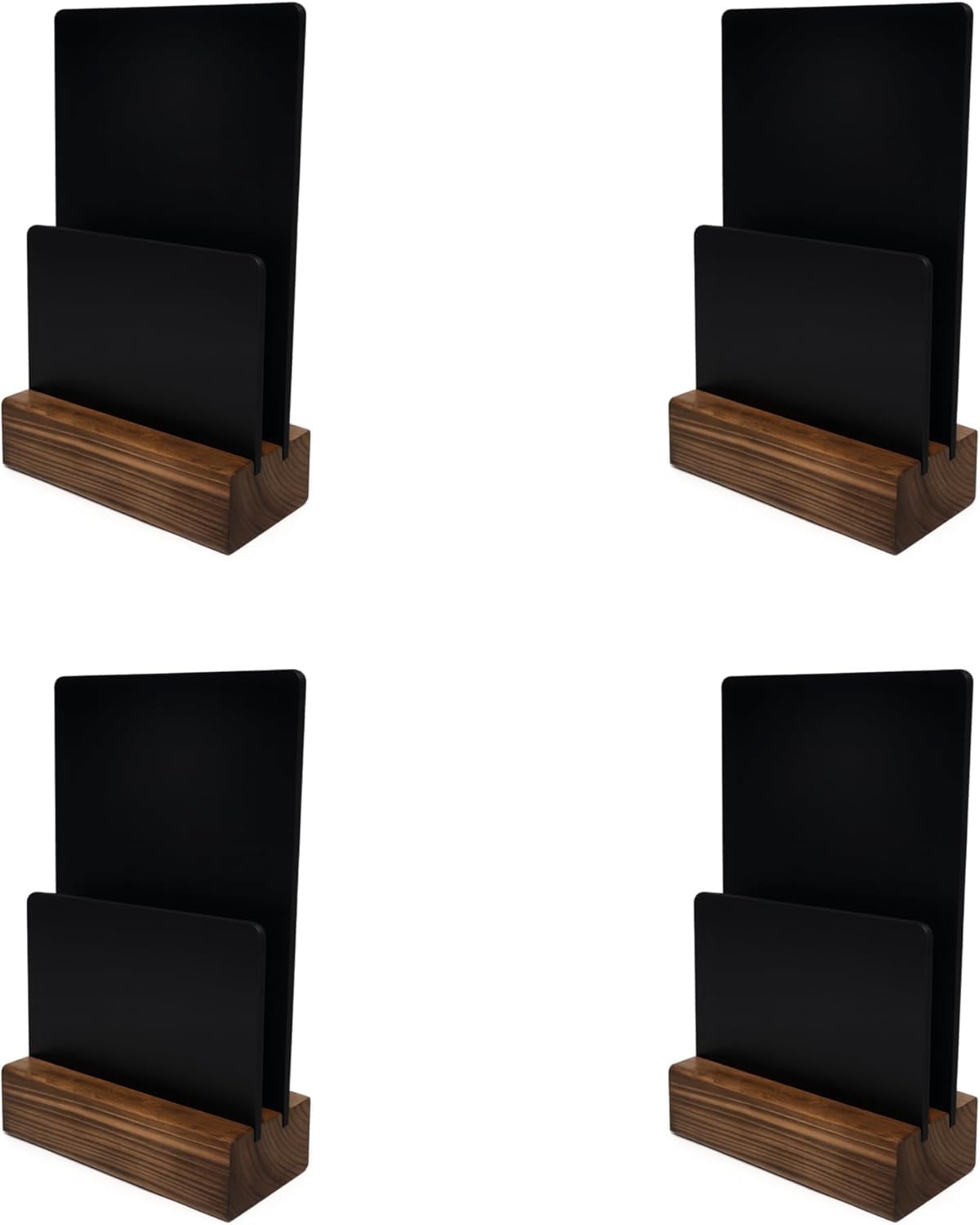 Tabletop Menu Holder | Double-Sided Chalkboard Sign for Cafe, Restaurant, Bar | Countertop Display Stand with 10mm Menu Slot | Wooden Base & Easy-Clean Boards | Table Number, Specials 4 Pack