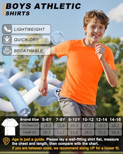 Image of Boys Shirts Athletic Dry Fit Neon T Shirts Short Sleeve Kids Youth Moisture Wicking Quick Dry Sports Training Performance Tee