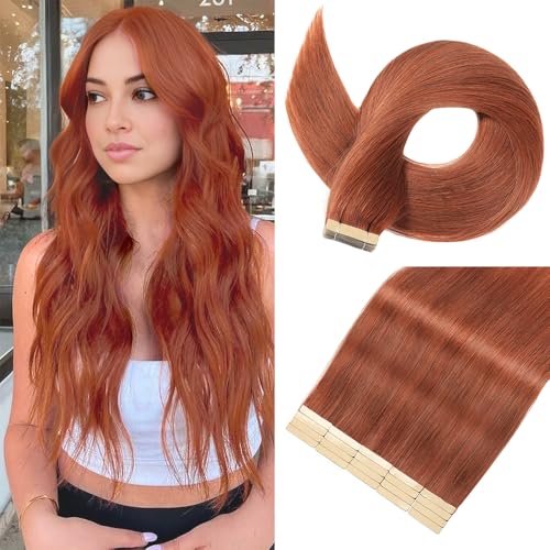 Dark Reddish Auburn Tape in Hair Extensions Real Human Hair
