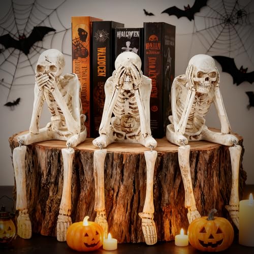 Skeletons for Halloween, 3 PCS See Hear Speak No Evil Statues,...