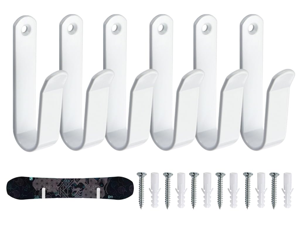 6 Piezas Soporte de Pared para Snowboard, Horizontal Soporte para Snowboard con Tornillos, Soporte de Pared para Monopatín, Snowboard Skateboard Wall Mount, para Esquís, Esquís largos, Patines