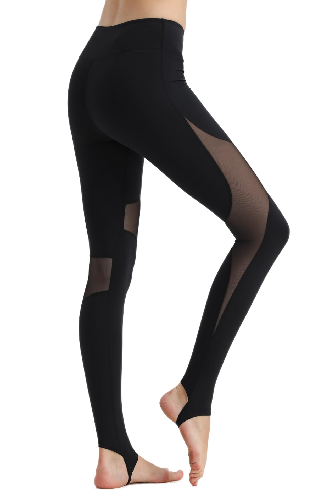 CSTOWN Women's High Waist Yoga Pants with Side Pockets Stretchy Mesh Insert Workout Leggings Tummy Control Yoga Tights