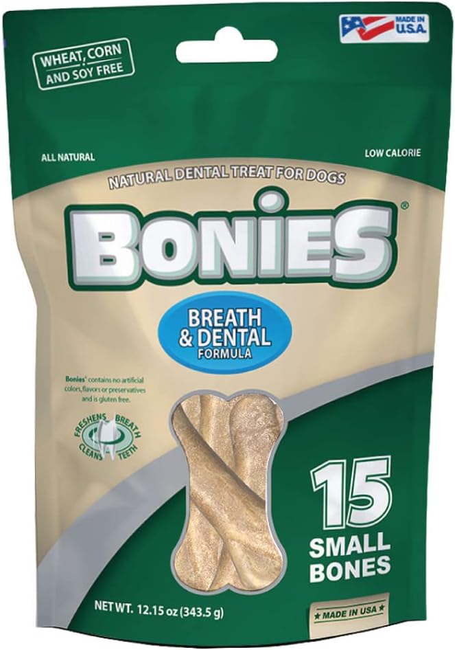 Bonies Natural Breath and Dental Formula Small-Sized Single Bone - All-Natural Ingredients, Fresh Breath, Cleans Teeth, Low Calories, Chicken Flavor, 15 Bones