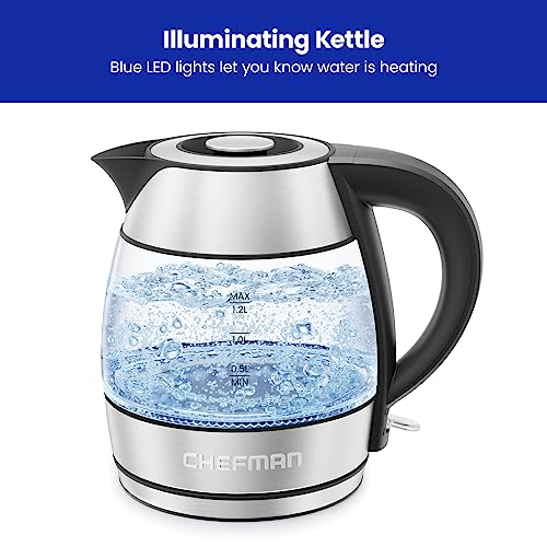 Chefman 1.2L Electric Tea Kettle with LED Lights, Automatic Shut Off, Removable Lid, Boil-Dry Protection, Hot Water Electric Kettle Water Boiler, Electric Kettles for Boiling Water