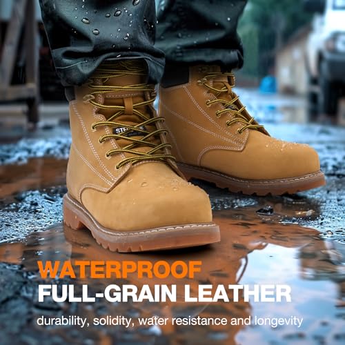 Image of NINGO Waterproof Steel Toe Work Boots for Men, EH Rated, Slip Resistant | Mens Safety Toe Work Shoes, ASTM F2413-24, Full-Grain Leather, Oil Resistant, for Construction Industrial Warehouse