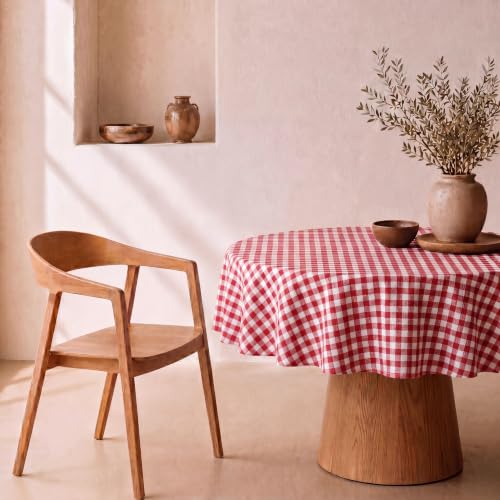 svet Tischdecke – Fleckenabweisend mit extra weichem Stoffgefühl, Runder Tisch, wasserdichte Baumwolle, Durchmesser 140 cm (Vichy-Karo Rot) – Ansicht 1
