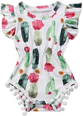 MysterLuna Cute Newborn Baby Girl One-Piece Cactus Tassel Pompom Sleeveless Romper Jumpsuit Bodysuit Outfit (Cactus-2, 12-18 Months)