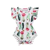 MysterLuna Cute Newborn Baby Girl One-Piece Cactus Tassel Pompom Sleeveless Romper Jumpsuit Bodysuit