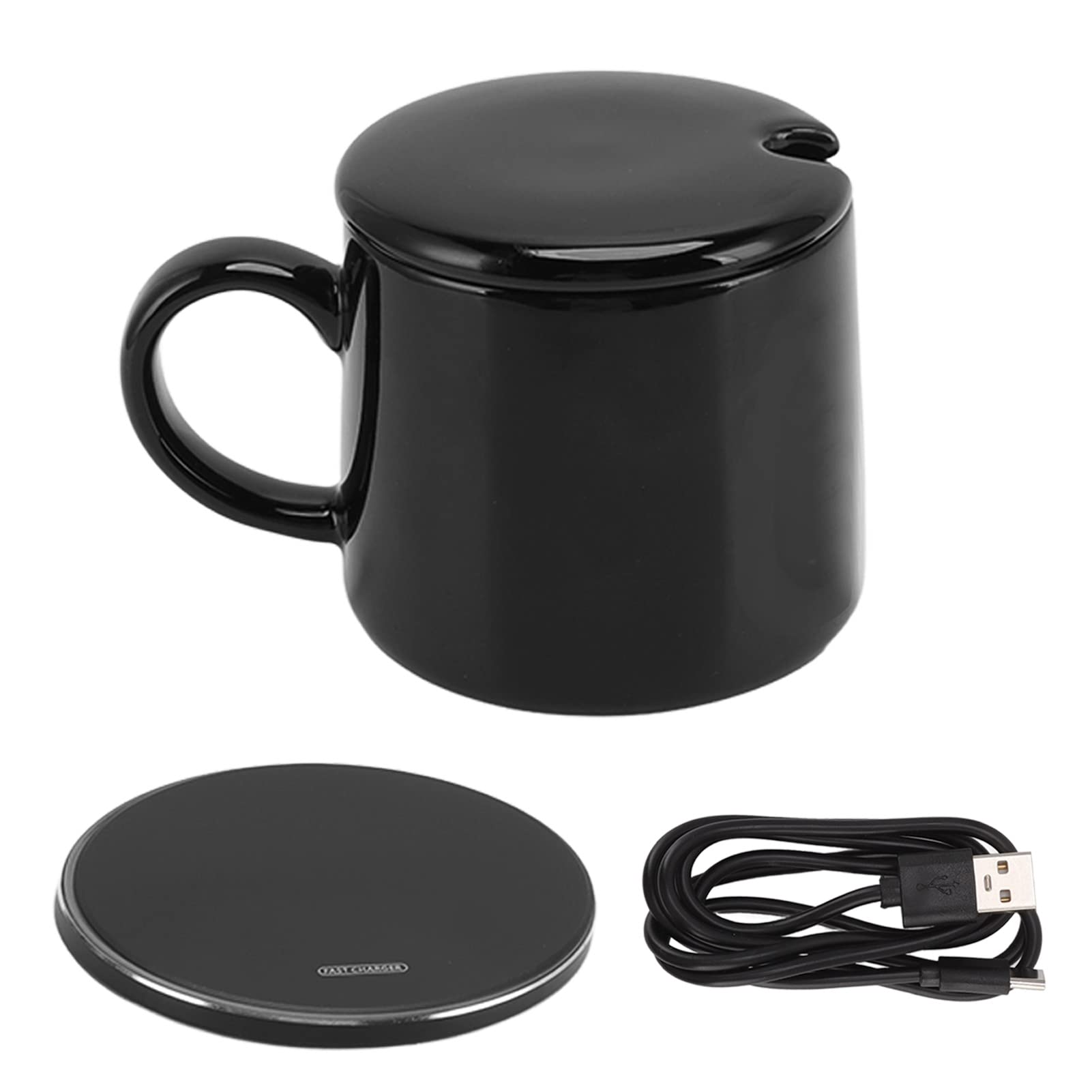 Desktop Coffee Warmer with Mug Set 50°C Constant Temperature USB Smart Cup Warmer with Wireless Charging for Home Electric Coffee Warmer (Black)