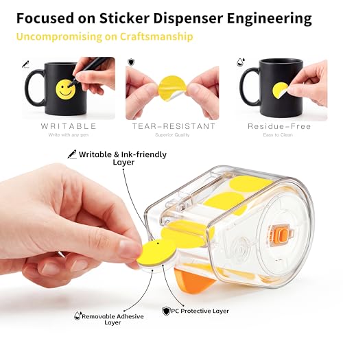 Image of 300 PCS of 1-inch Yellow Dot Stickers with Sticker Dispenser, Round Coding Labels Circle Dots Labels Stickers for Office, Classroom,Small Business,Papers