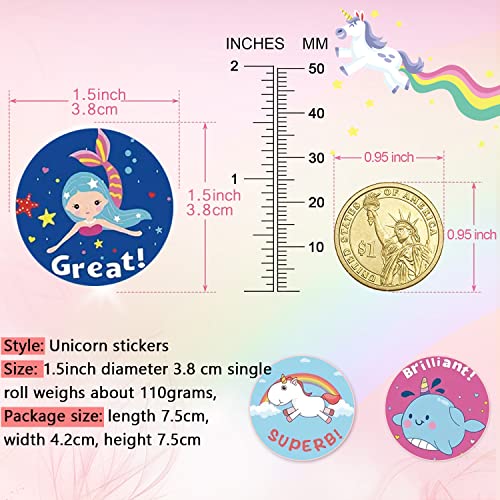 500Pcs Unicorn Label Stickers Roll Cute Cartoon Envelope Seals Stickers Pink Unicorn Mermaid Rainbow Adhesive 1.5 Inch Round Labels Wrapping Paper For Card Gift Candy Cookie Bags Decor 8 Designs #TOP5